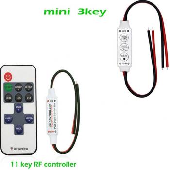 Mini LED Strip RF Dimmer Controller with Remote (5V/12V/24V, Single Color)
