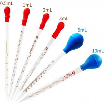 10pcs Pack Rubber Head Glass Dropper Pipette Lab Pipet With Scale Line (0.5/1/2/3/5/10ml)