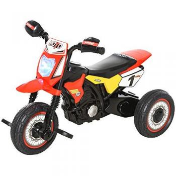 Tricycle Enfant Moto Cross Effets Musicaux et Lumineux avec Coffre de Rangement Rouge
