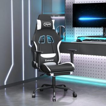 Fauteuil de jeu avec massage et repose-pied noir et blanc