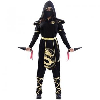 Tenue d'agent secret ninja noire avec accents dorés