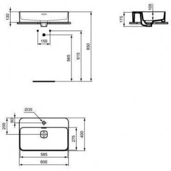 Lavabo Rectangular Strada II 60×40 cm Gres Fino Blanco