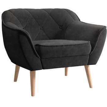 Sillón Glenview Negro Tapizado en Cuero con Patas de Madera