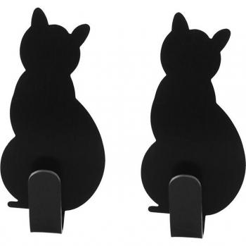 Cute Cat Design No-Trace Wall Hooks - Set of 2