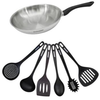 Poêle 28 cm inox Fackelmann Genève avec kit de 6 ustensiles