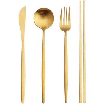 European 4-Piece Stainless Steel Dinner Set - Knife, Fork, Spoon & Plates