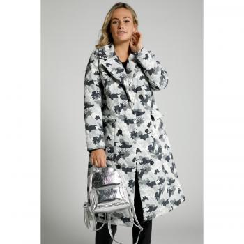 Cappotto trapuntato con motivo camouflage e simbolo della pace, Donna, Grigio, Taglia: 56/58