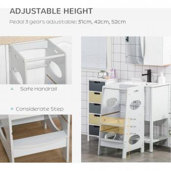 HOMCOM Toddler Step Stool – Kids Adjustable Standing Tower with Safety Rail for Kitchen Counter (Grey)