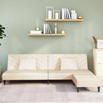 Sofá cama vidaXL de 2 plazas con reposapiés y 2 cojines terciopelo crema