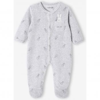 Newborn Velour Bunny Sleep Suit - Grey
