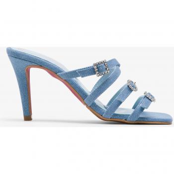 Cuplé - Sandalias de tacón de mujer denim con hebilla (Azul)