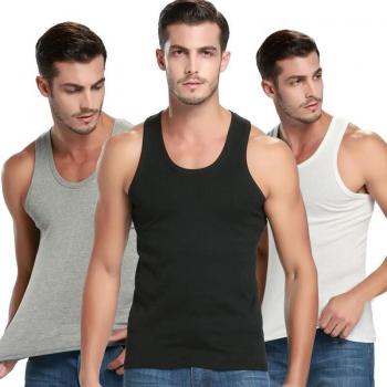 Camiseta sin mangas de ocio para hombre, 3 piezas, cuello redondo
