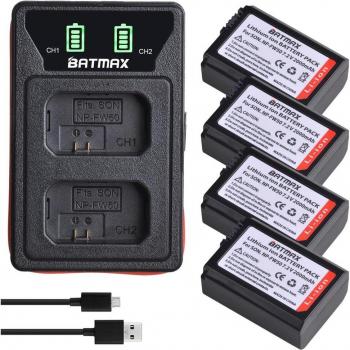 Pack de 4 Batteries 2000mAh NP-FW50 + Chargeur USB Double LED pour Sony A6000 A6400 A6300 A6500 A7 A7II A7RII A7SII A7S