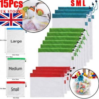 Washable Reusable Mesh Produce Bags (12pcs/15pcs) - Eco-Friendly for Fruits and Vegetables