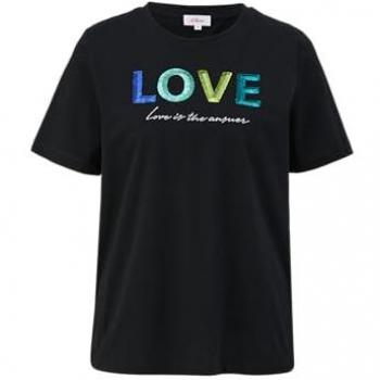 S.Oliver RED LABEL Damen T-Shirt mit Statement-Print - Schwarz - Größe 38