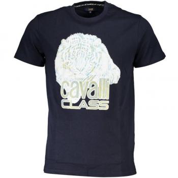 Cavalli Class Blue Cotton Print Logo T-Shirt - L