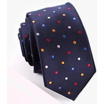 Navy Tie with Red Yellow Blue White Dots and Handkerchief Set