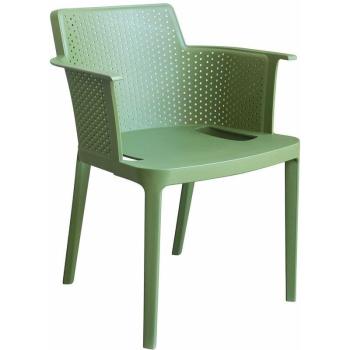 Poltrona da giardino impilabile in resina Texas verde con braccioli e seduta ampia
