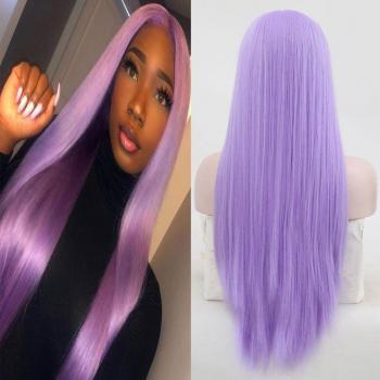 Lavender Purple Straight Glueless Lace Front Synthetic Wig