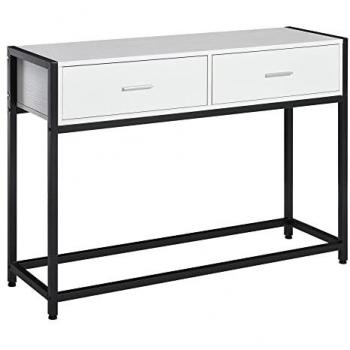 HOMCOM Tavolo Consolle Per Ingresso Con 2 Cassetti In Legno Bianco E Metallo Nero