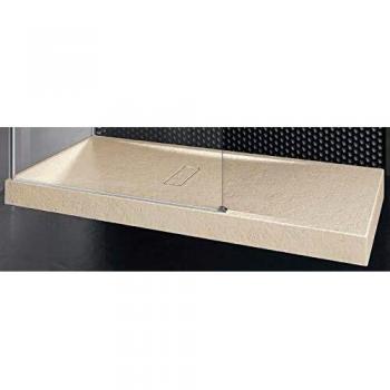 Novellini Custom Touch Shower Tray 100 x 80 cm, Height 12 cm, Color Beige, Floor Support, Stone Effect, Acrylic, With Bonde and Overflow Cover