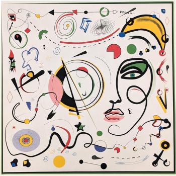 Cuscino quadrato similpelle 44x44 cm Art Abstrait bianco multicolor