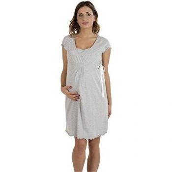Premamy - Camisón para Maternidad, Estilo Anudado, algodón elástico de Dos vías, pre-Post-Parto - Gris - V
