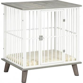 PawHut Indoor Pet Kennel Cage with Top End Table and Cushion - Grey / 64.5 x 48 x 70.5 cm