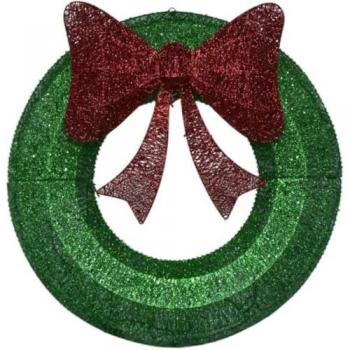 Extra Large LED Wreath 90cm Luxury Glitter Green with Red Bow