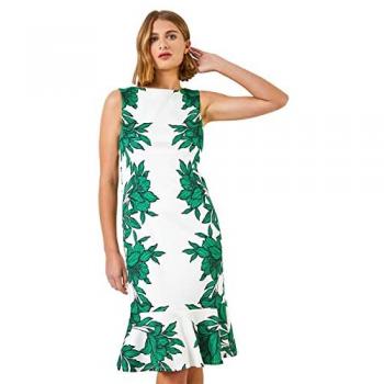 Roman Floral Border Print Frill Stretch Dress