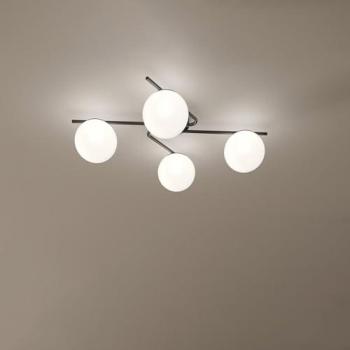 Plafoniera Holly moderno nero e vetro bianco 4 luci E27