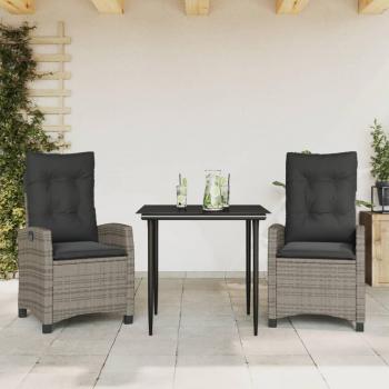 Outdoor Comfort 3‑Piece Rattan Dining Set – Gray Poly Rattan & Cushions