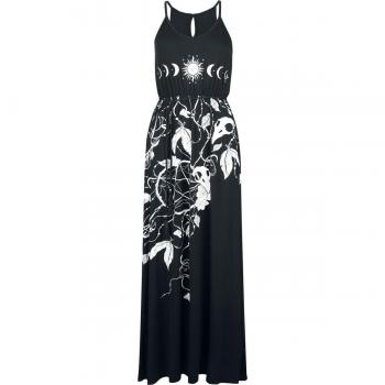 Gothicana by EMP Langes schwarzes Kleid mit Rosen und Totenköpfen