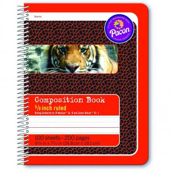 Pacon Primary Composition Notebook with Spiral Binding, 5/8-inch Ruled, 100 Pages, Red Cover