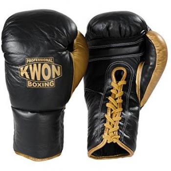 Kwon Pro Box Gants de boxe en cuir à lacets 10 oz noir/d'or