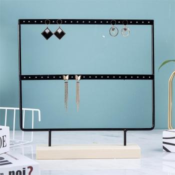 Wooden Base Metal Jewelry Holder Stand 66 Holes