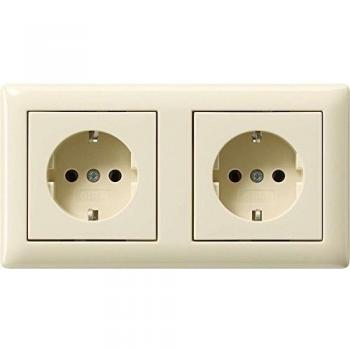 Gira Schuko wandcontactdoos set 2-voudig compleet voorbedraad Systeem 55 creme glans