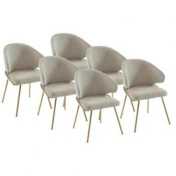 Set Sedia in Tessuto & Metallo Dorato Beige – 6 pezzi LUXIVA