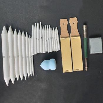 MalerPro 25‑Pack: Bleistift‑ und Kohlewerkzeuge, tragbare Tortillon‑Tücher, Löschstab, Pastellpapiere & Schleifpapier