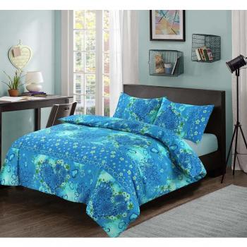 Kampala Hill Jasmin Teal Duvet Cover Set - Flowers and Heart - Blue/Green - Super King