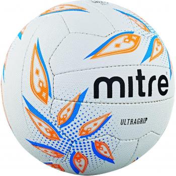 Mitre UltraGrip Match Netball – White & Cyan & Orange, Size 5