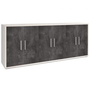 Madia credenza mobile 6 ante 203x41x84Hcm in kit di montaggio colore Ossido bianco e Ossido nero