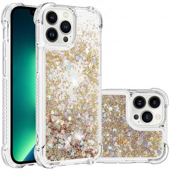 Funda de Silicona Transparente con Efecto Purpurina para iPhone 13 Pro - Oro