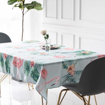 Nappe de Table Motif Flamant Rose Plantes Palmier Feuille Verte Tissu Lavable Résistant Aux Taches Rectangulaire 130x220cm