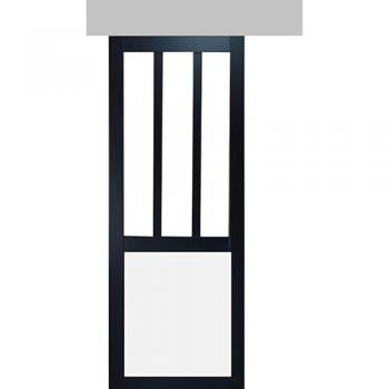 Porte Coulissante GD Menuiseries Atelier Noir et Panneaux Blanc 204x83 Rail Alu En Applique MDF