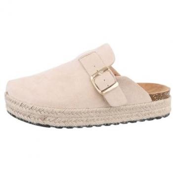 Flache Mules für Damen – Ital-Design in Beige