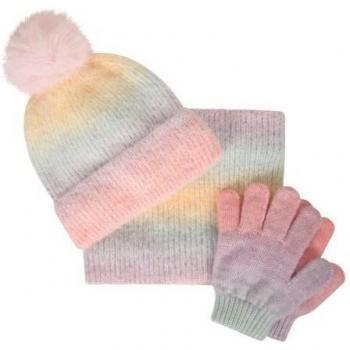 Cappello Arcobaleno Guanti Sciarpa Set Rosa