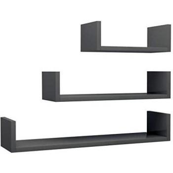 VidaXL Set of 3 Modern High Gloss Gray Wall Shelves