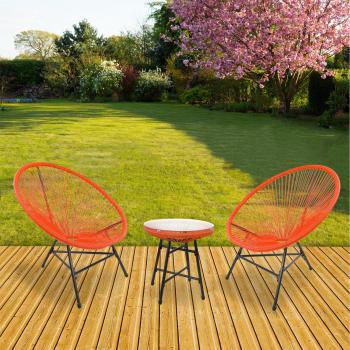 3pcs Bistro Egg-Shaped String Chair Set - Orange