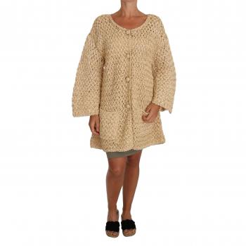 Beige Cardigan Crochet Knitted Raffia Sweater